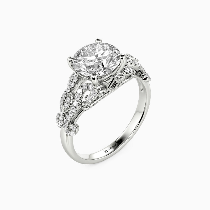 "Close To Me" Round Cut Side Stone Engagement Ring