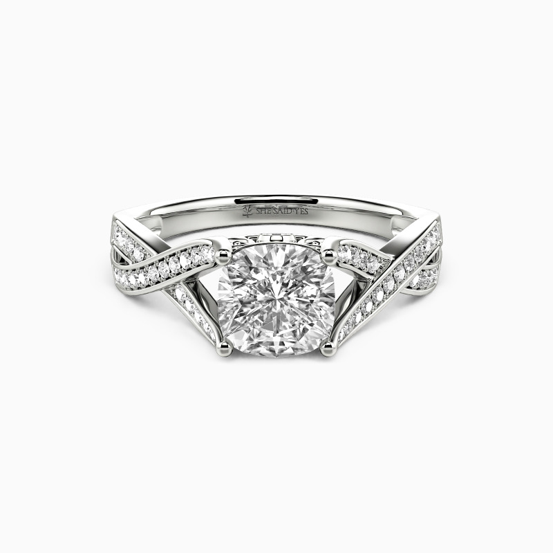"Light up My Heart" Cushion Cut Side Stone Engagement Ring