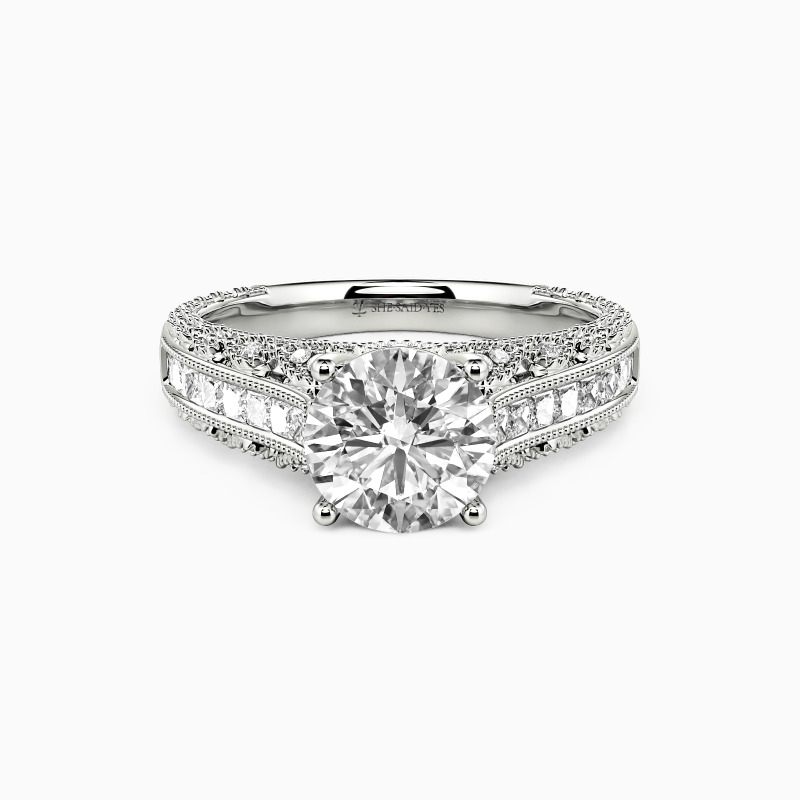 "Nothing But You" Round Cut Side Stone Engagement Ring