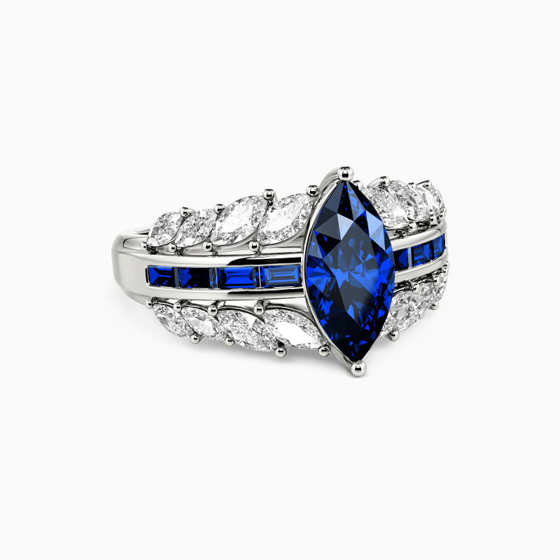 "Frozen Love" Marquise Cut Side Stone Engagement Ring