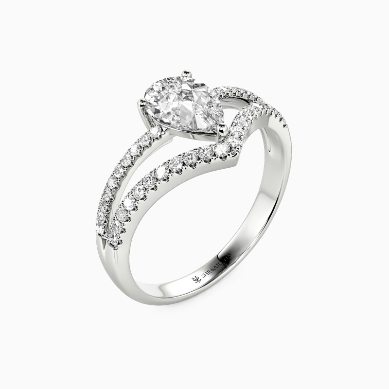 "The Center Of My World" Pear Cut Side Stone Engagement Ring