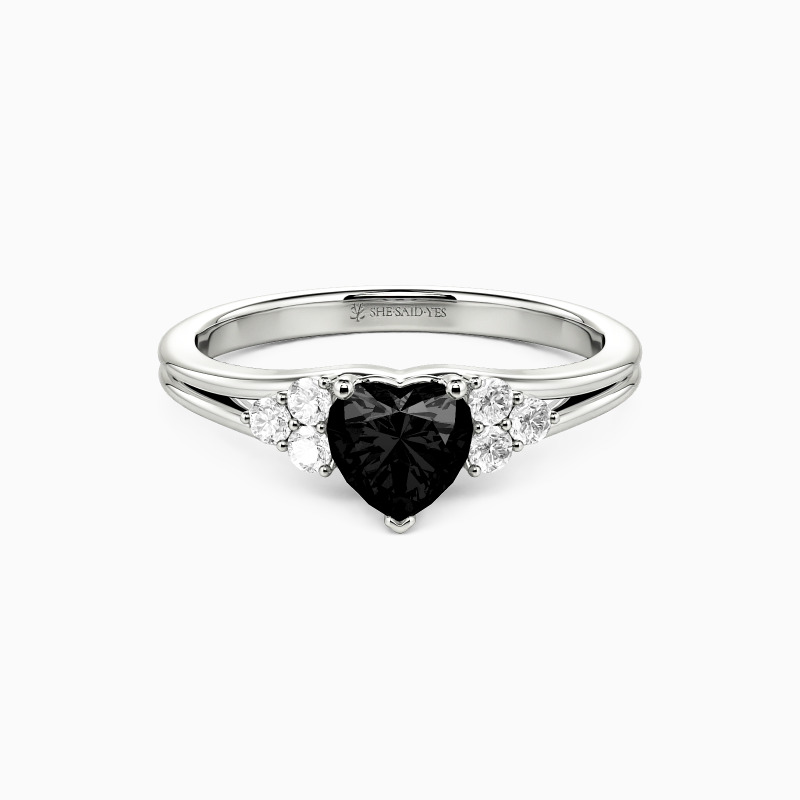 "Deux Âmes Un Cœur" Bague de fiançailles 0,5 ct taille Cœur avec pierres latérales
