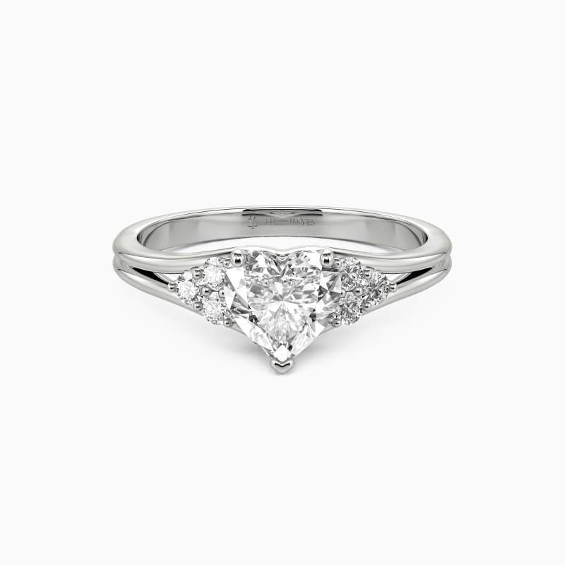 "Two Souls One Heart" 0.8ct Heart Cut Side Stone Engagement Ring