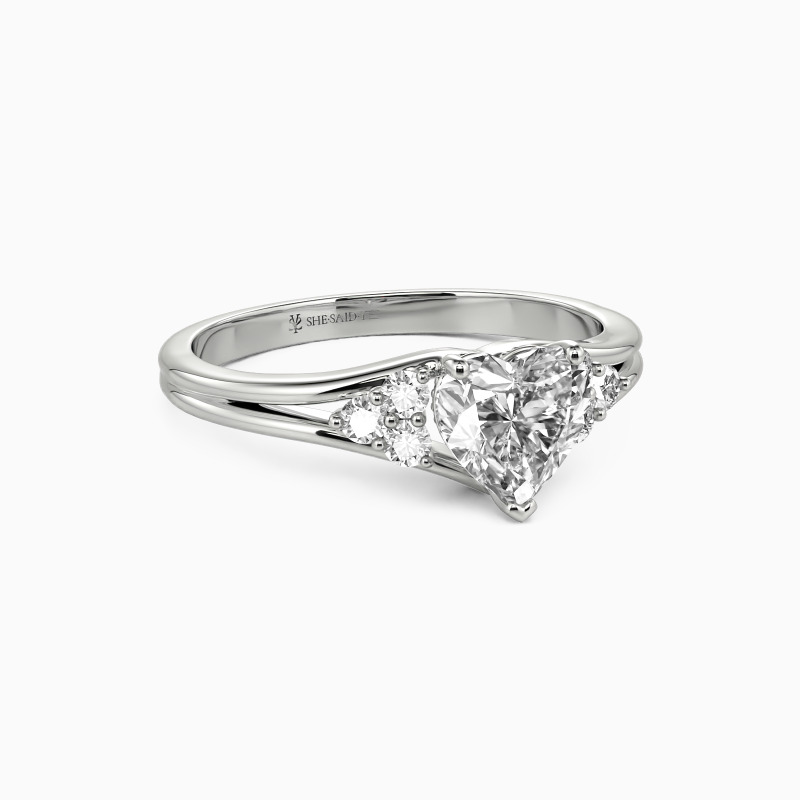 "Two Souls One Heart" 0.8ct Heart Cut Side Stone Engagement Ring
