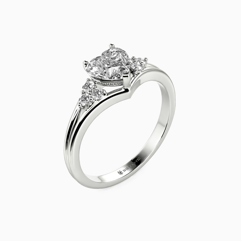 "Two Souls One Heart" Heart Cut Side Stone Engagement Ring
