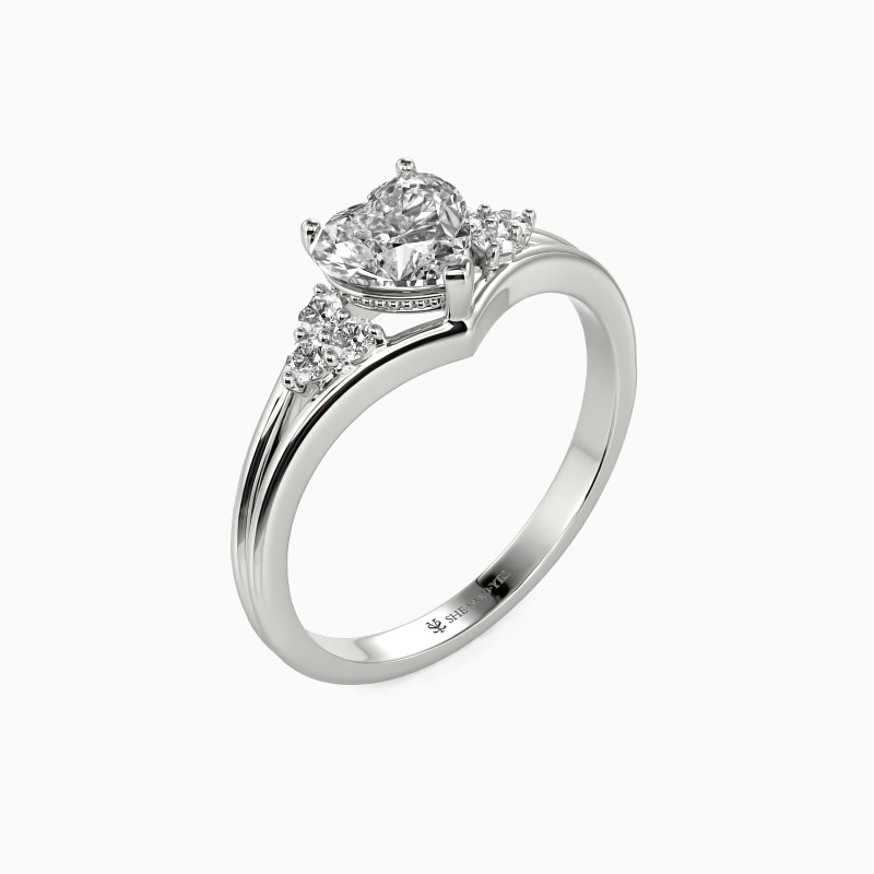 "Two Souls One Heart" 0.8ct Heart Cut Side Stone Engagement Ring