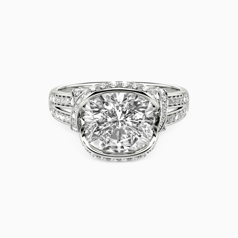 SHE·SAID·YES "Fall For You" Cushion Cut Side Stone Engagement Ring