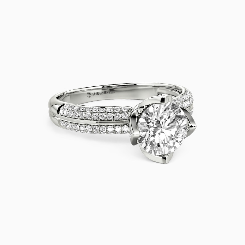 "Perfect Blossom" Round Cut Side Stone Engagement Ring