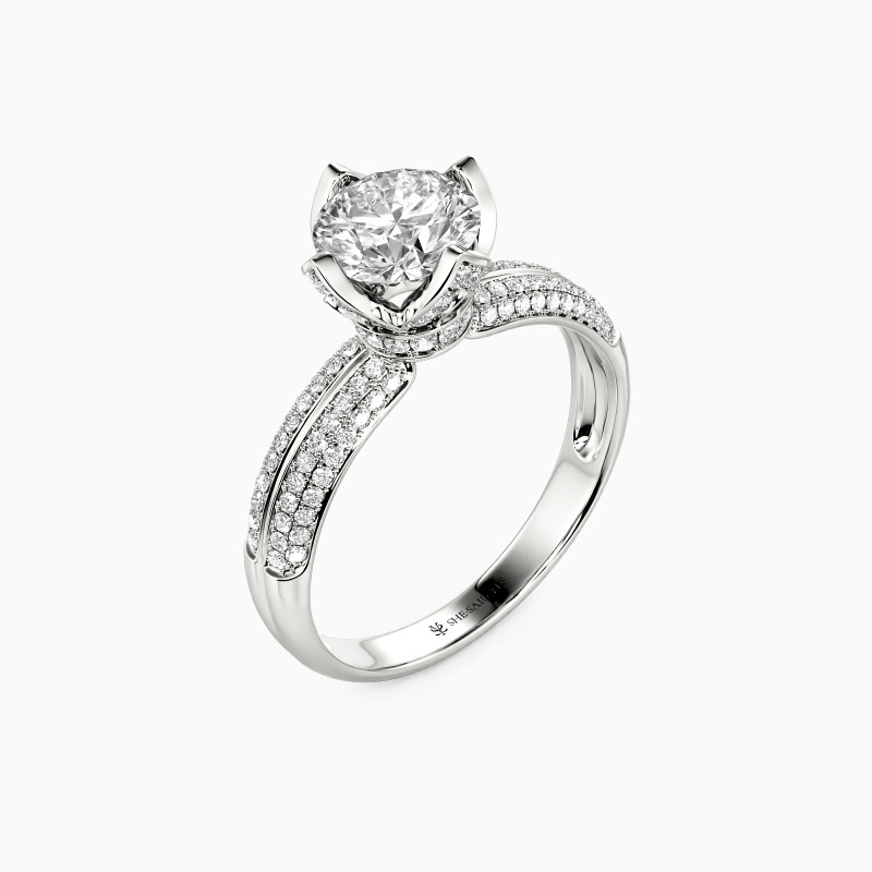 "Perfect Blossom" Round Cut Side Stone Engagement Ring