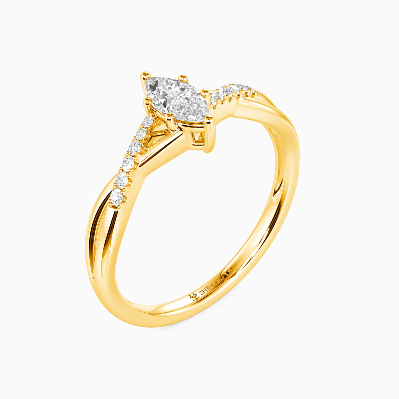 "Twinkling Love" 0.3ct Marquise Cut Side Stone Engagement Ring