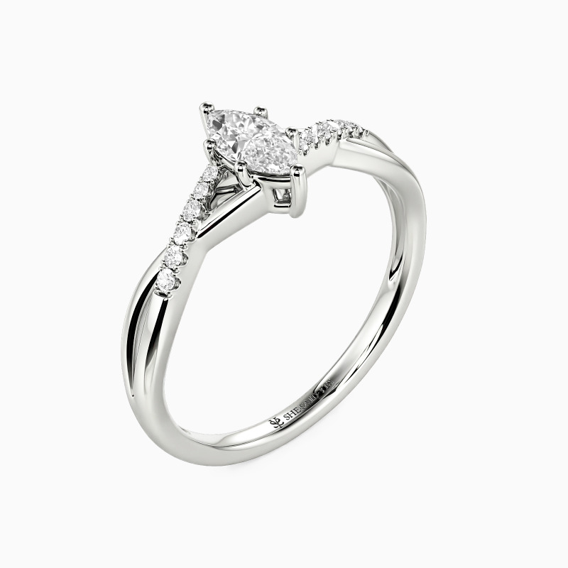 "Twinkling Love" 1ct Marquise Cut Side Stone Engagement Ring
