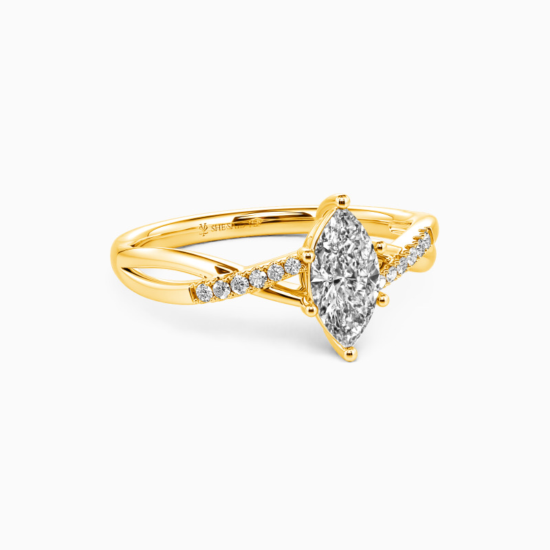 "Twinkling Love" Marquise Cut Side Stone Engagement Ring