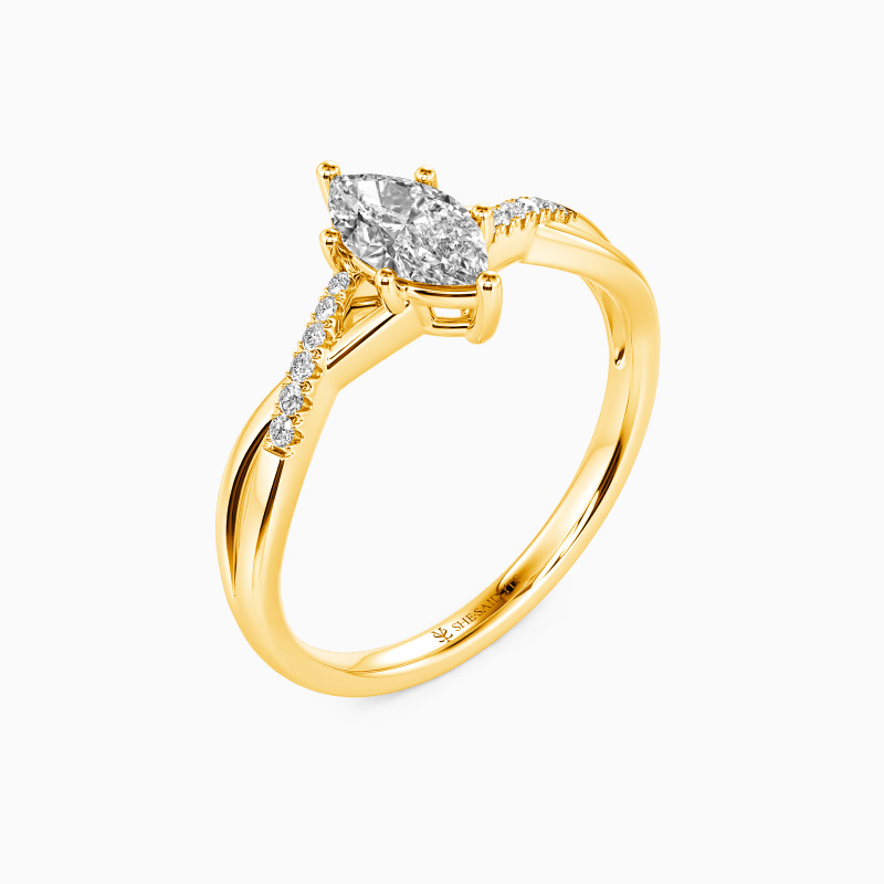 "Twinkling Love" Marquise Cut Side Stone Engagement Ring