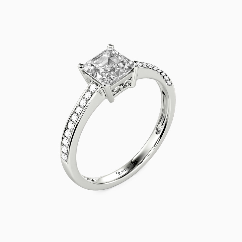 "You Bright My Day" Asscher Cut Side Stone Engagement Ring