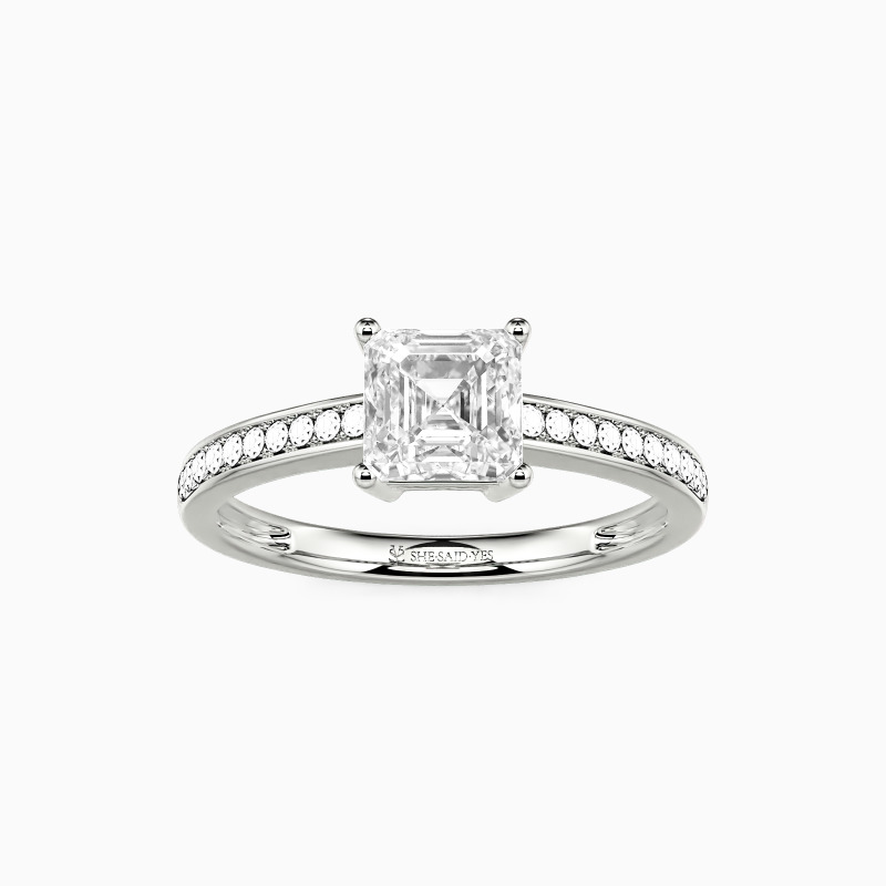 "You Bright My Day" Asscher Cut Side Stone Engagement Ring
