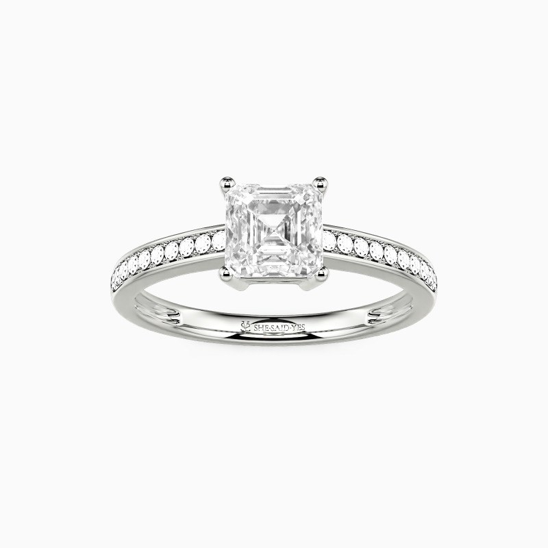 "You Bright My Day" Asscher Cut Side Stone Engagement Ring