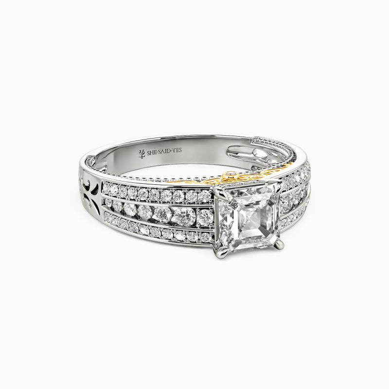 "Be Mine" Asscher Cut Side Stone Engagement Ring