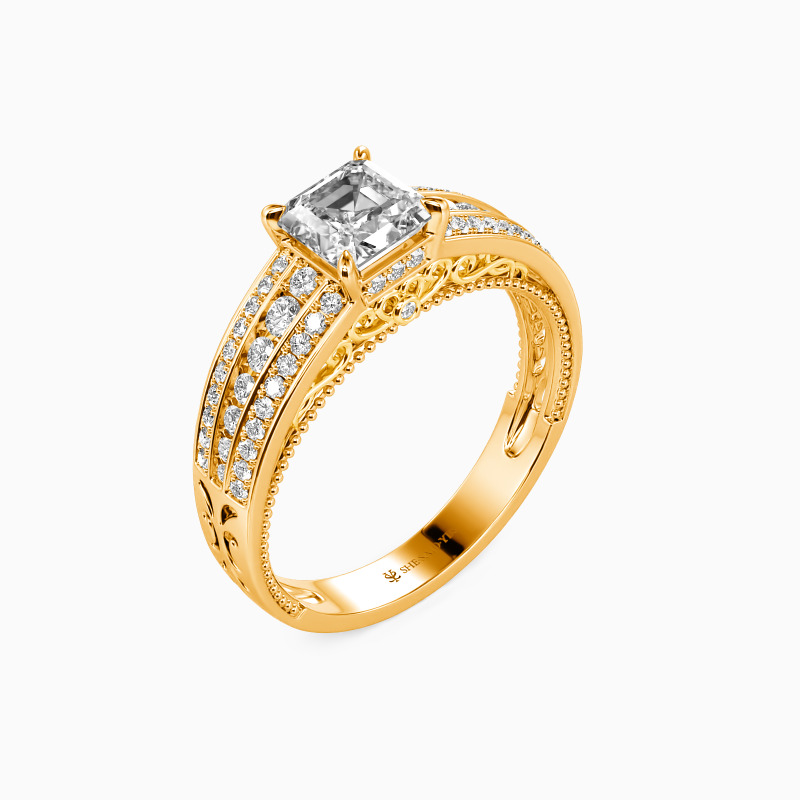 "Be Mine" Asscher Cut Side Stone Engagement Ring