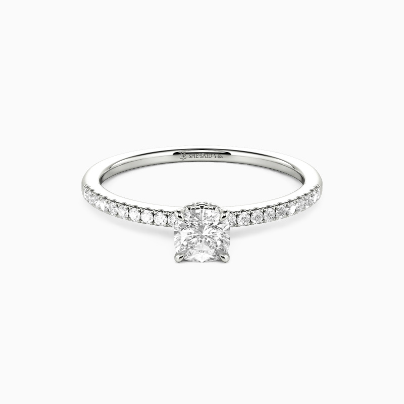 "You Make My Day" 0.35ct Cushion Cut Side Stone Engagement Ring
