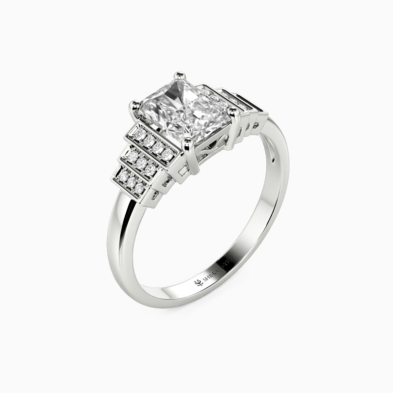 "Love Protector" Emerald Cut Side Stone Engagement Ring