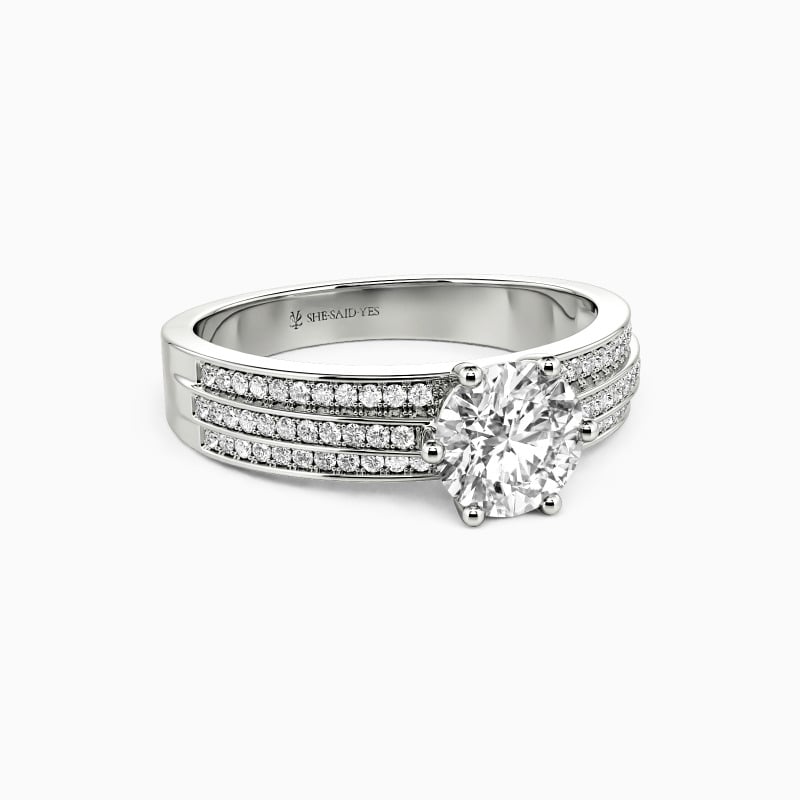 "Timeless Vow" Round Cut Side Stone Engagement Ring
