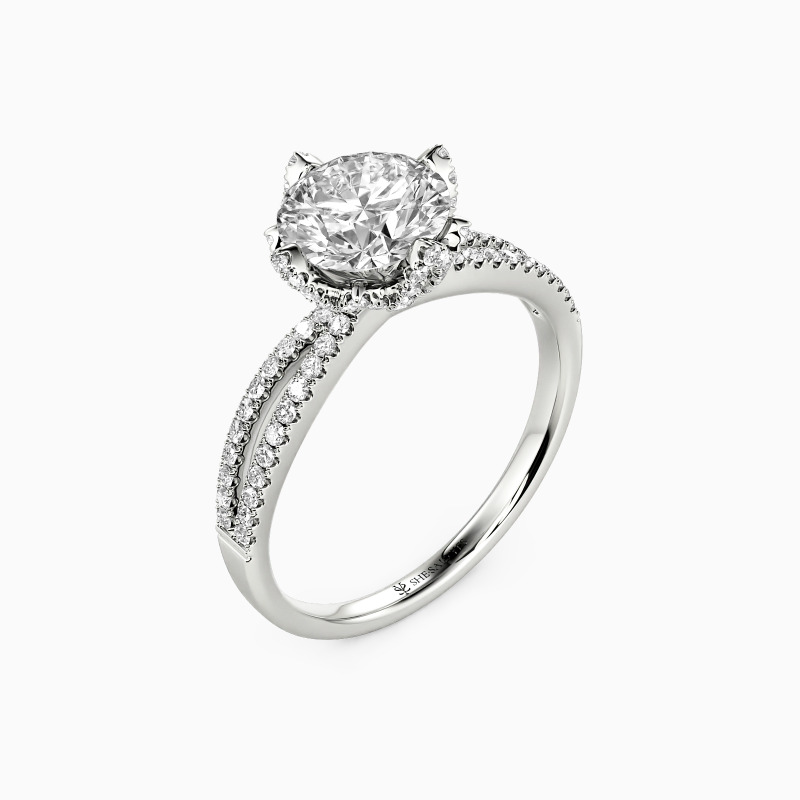 "Track Your Fragrance" Round Cut Side Stone Engagement Ring