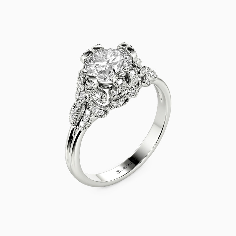 "No More Farewell" Round Cut Side Stone Engagement Ring