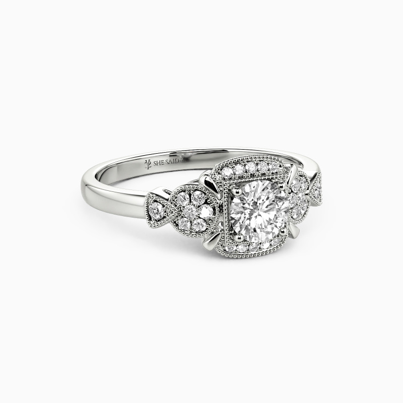 "Right Time" Round Cut Side Stone Engagement Ring