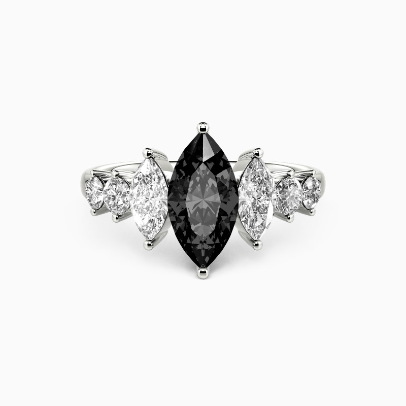 "Amour à travers le temps" Bague de fiançailles marquise avec pierres latérales