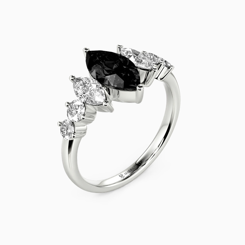 "Love Across Time" Marquise Cut Side Stone Engagement Ring
