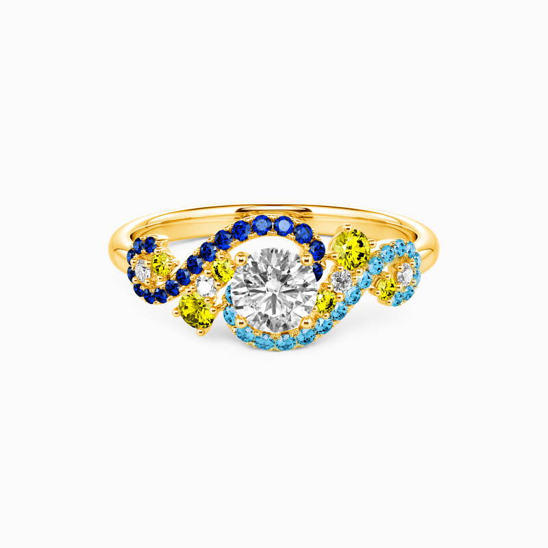 "The Starry Night" Round Cut Side Stone Engagement Ring