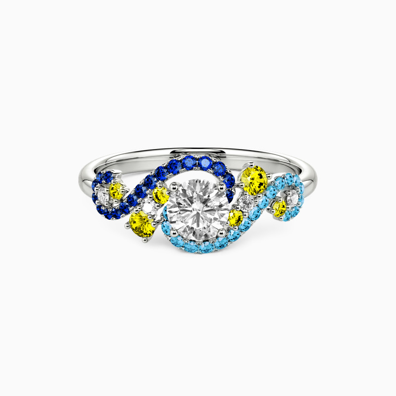 "The Starry Night" Round Cut Side Stone Engagement Ring
