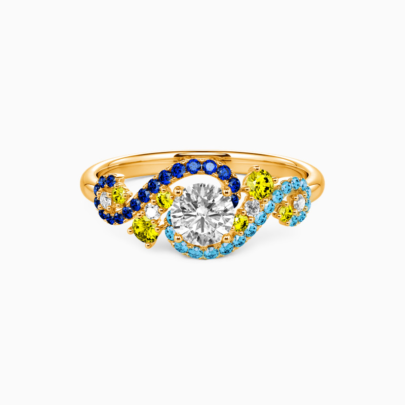 "The Starry Night" Round Cut Side Stone Engagement Ring