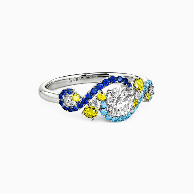 "The Starry Night" Round Cut Side Stone Engagement Ring