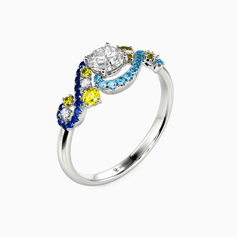 "The Starry Night" Round Cut Side Stone Engagement Ring