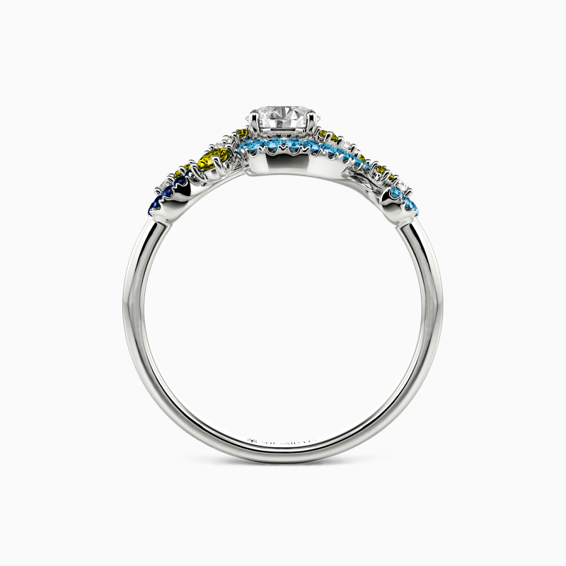 "The Starry Night" Round Cut Side Stone Engagement Ring