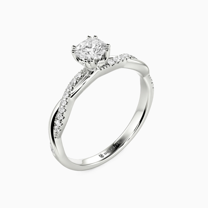 「アバウトユー」 0.35ct クッションカット・サイドストーン 婚約指輪