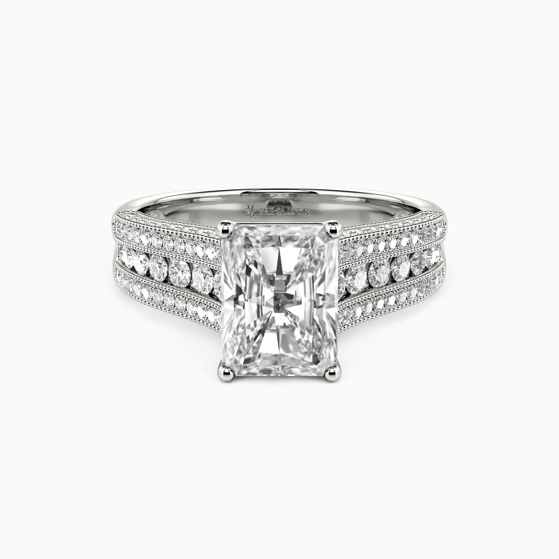 "A Song of Time" Radiant Cut Side Stone Engagement Ring