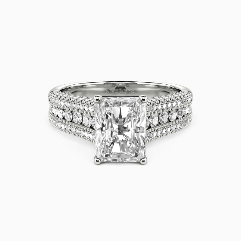 "A Song of Time" Radiant Cut Side Stone Engagement Ring