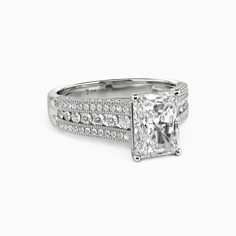 "A Song of Time" Radiant Cut Side Stone Engagement Ring