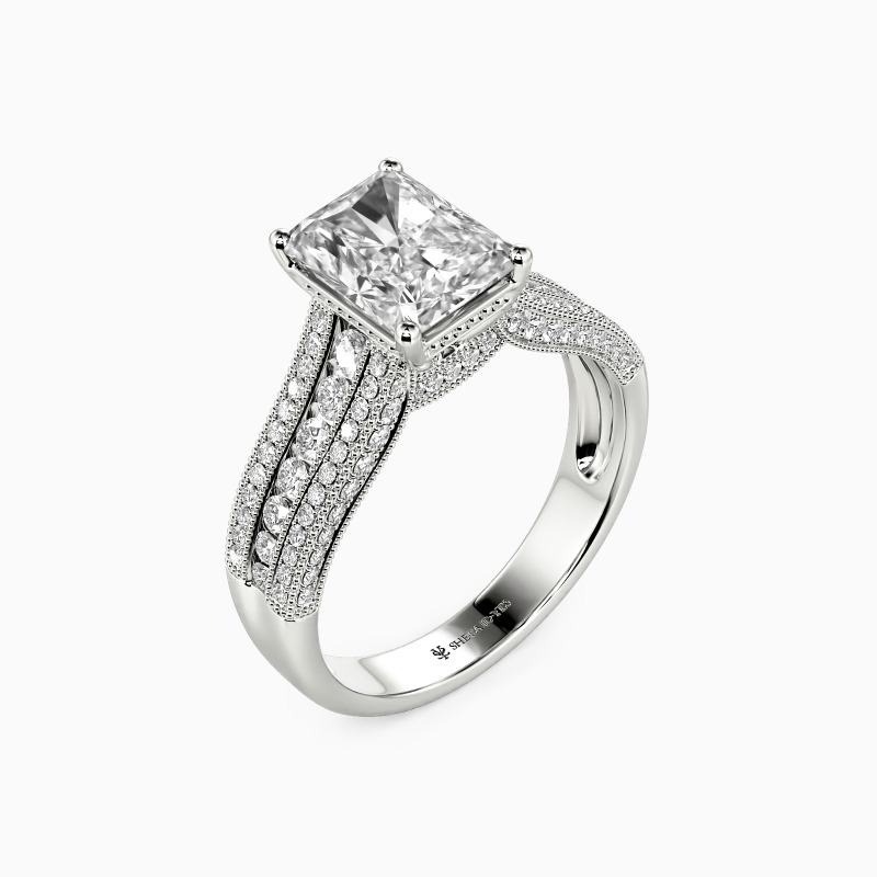"A Song of Time" Emerald Cut Side Stone Engagement Ring