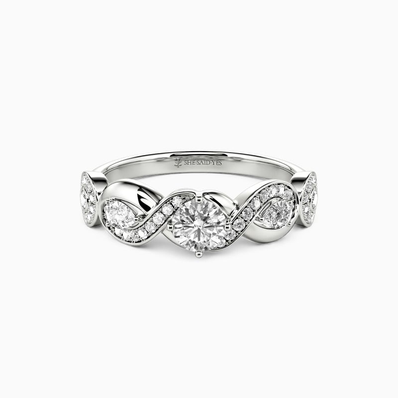 "Share One Lifetime With You" Round Cut Side Stone Engagement Ring
