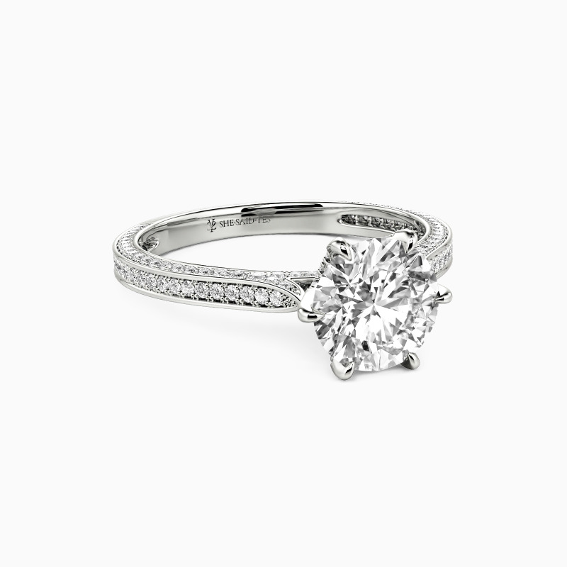"My Queen" Round Cut Side Stone Engagement Ring