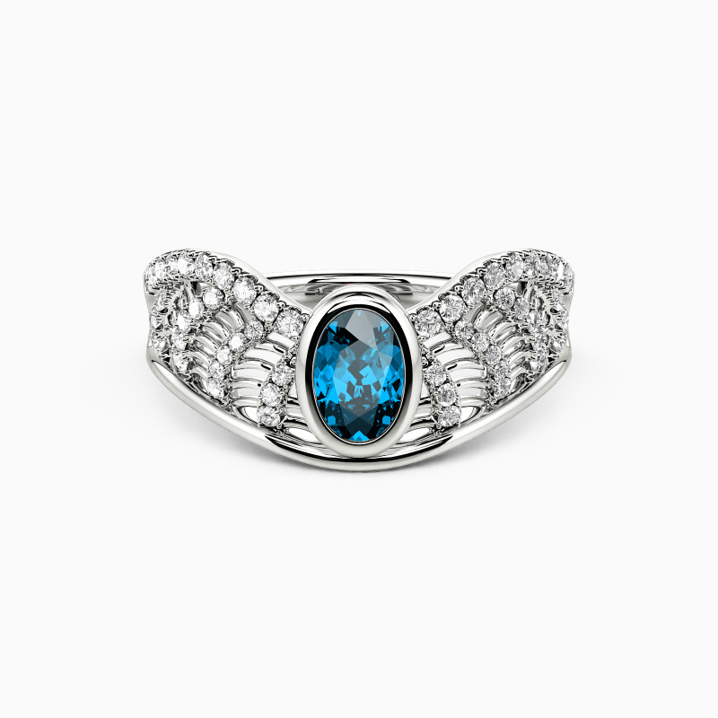 "Origin of Wisdom" Oval Cut Side Stone Engagement Ring