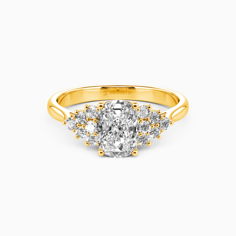 "Promise of Romance" Elongated Cushion Cluster Side Stone Engagement Ring