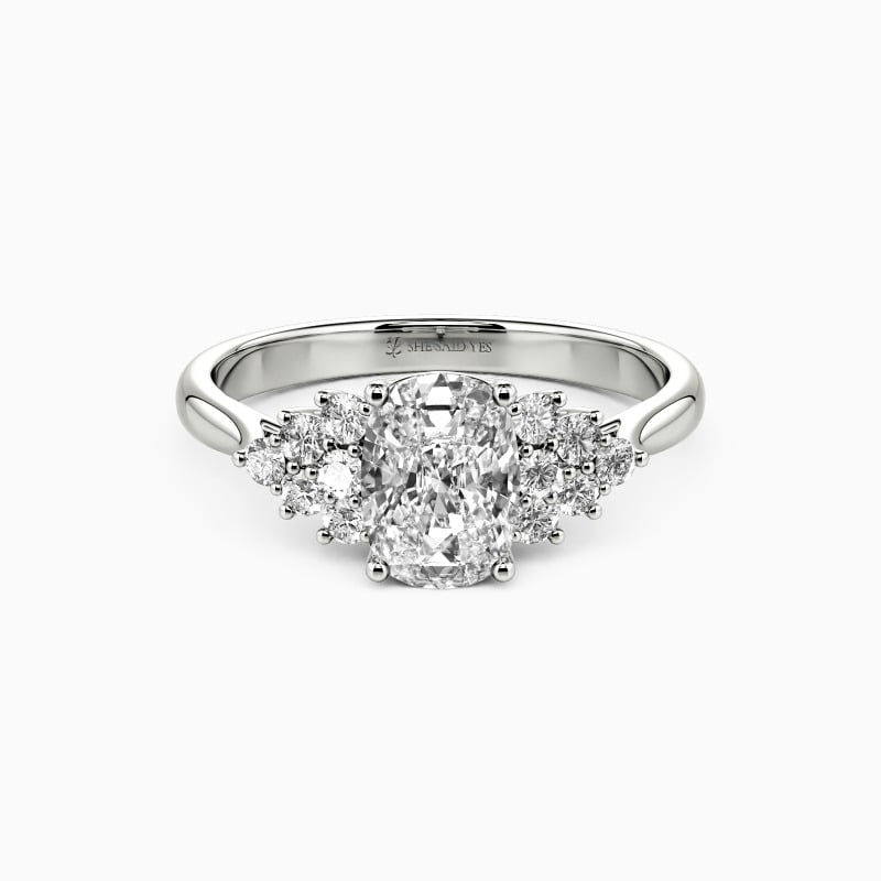 "Promise of Romance" Fat Oblong Cut Side Stone Engagement Ring