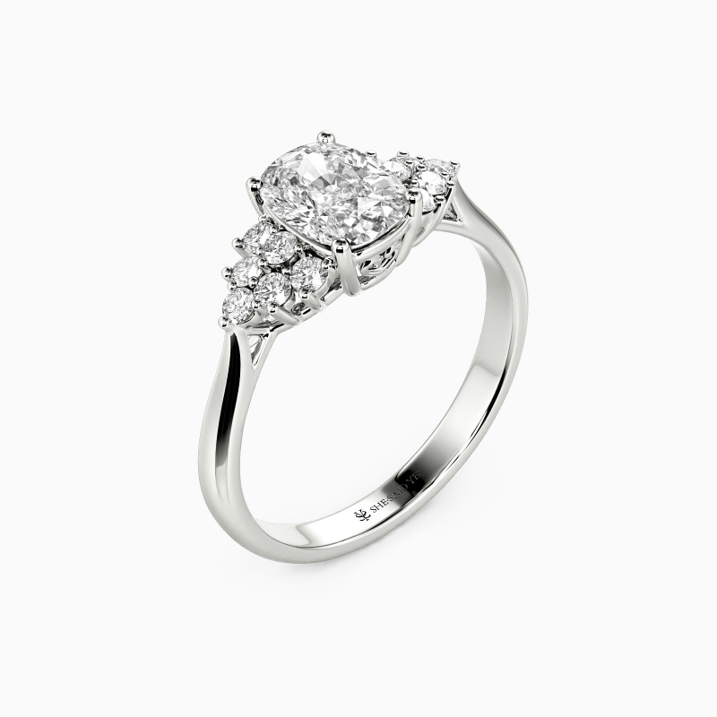 "Promise of Romance" Fat Oblong Cut Side Stone Engagement Ring
