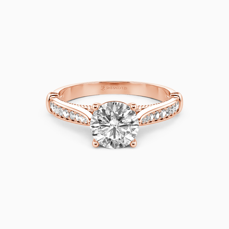 "The Breath from My Angel" Round Cut Side Stone Engagement Ring