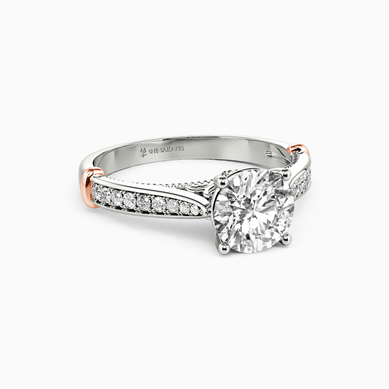 "The Breath From My Angel" Round Cut Side Stone Engagement Ring