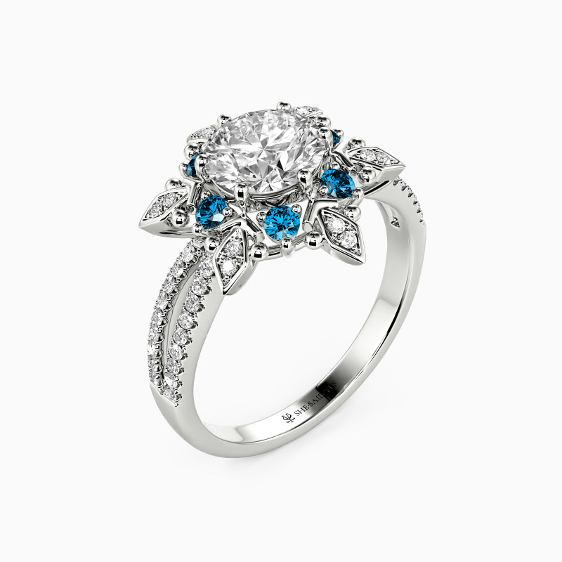 "Wish For You" Round Cut Side Stone Engagement Ring